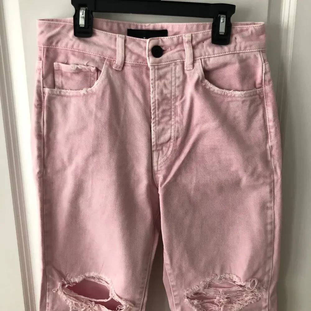 3x1 NYC size 24 Women's distressed straight leg jeans Mineral Rose Pink $367